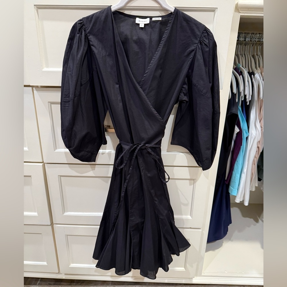 RHODE Black Long Sleeve Wrap Dress